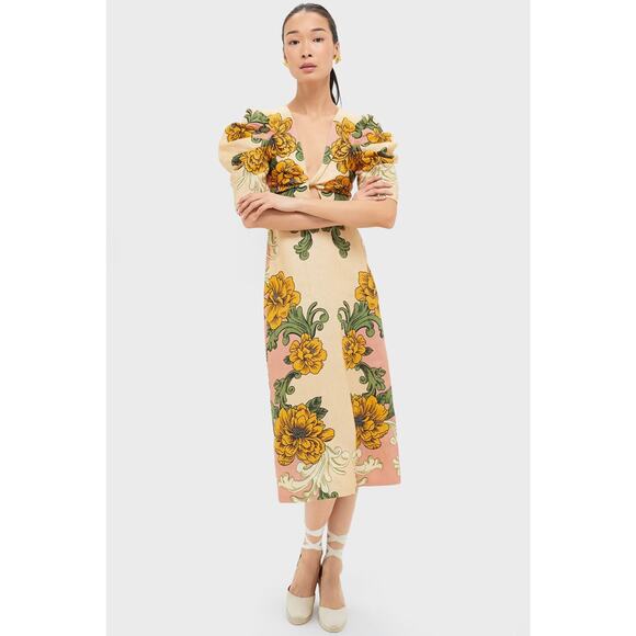 FARM RIO Delicate Flower Arabesques Short Sleeve Midi Dress NWT M Retail $280 - Picture 1 of 7